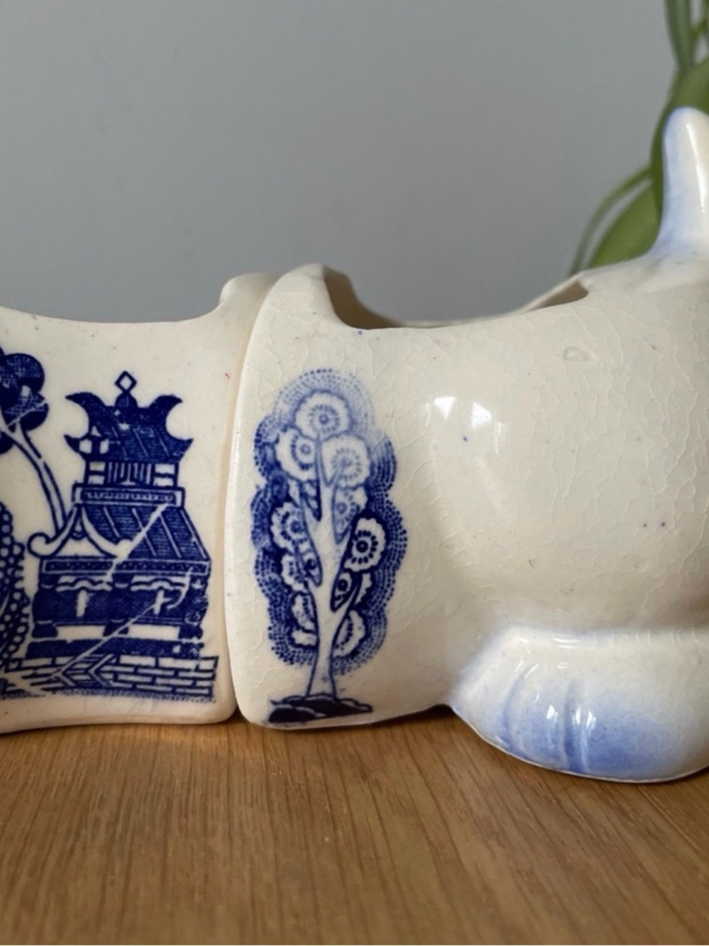 Vintage Blue Willow Dachshund 4-Piece Ceramic Planter Snack Set Japan - Picture 10 of 16